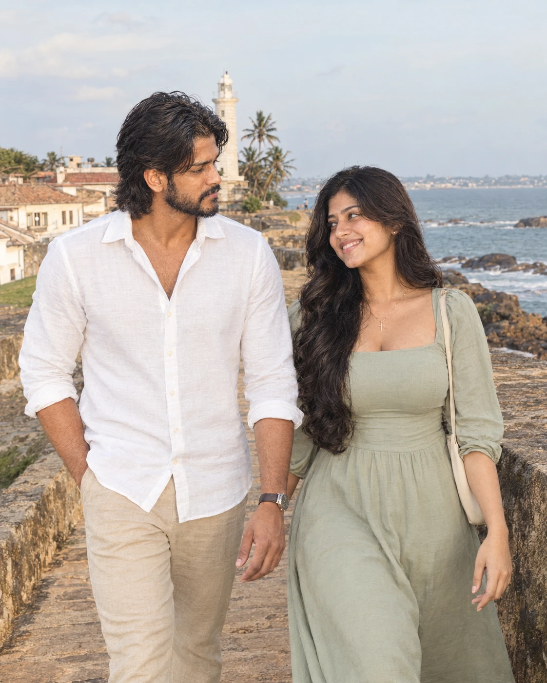 Shenaya and Dinusha walking together along Galle Fort